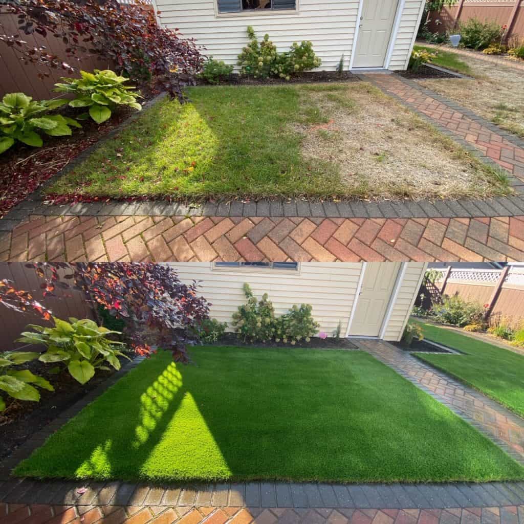 Synthetic lawn before and after